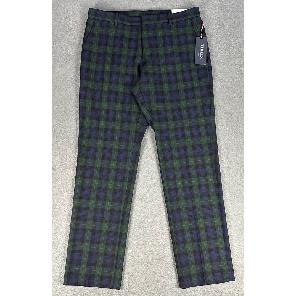 Tommy Hilfiger Pants Mens 33x30 Blue Green Blackwatch Tartan Plaid Tate Flex New